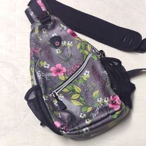 Floral Sling Bag - Gray with Pink and Green Accents